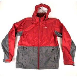Cabelas Jacket Mens M Spiced Red Gray 4Most Repel Full Zip Windbreaker Rain Hood